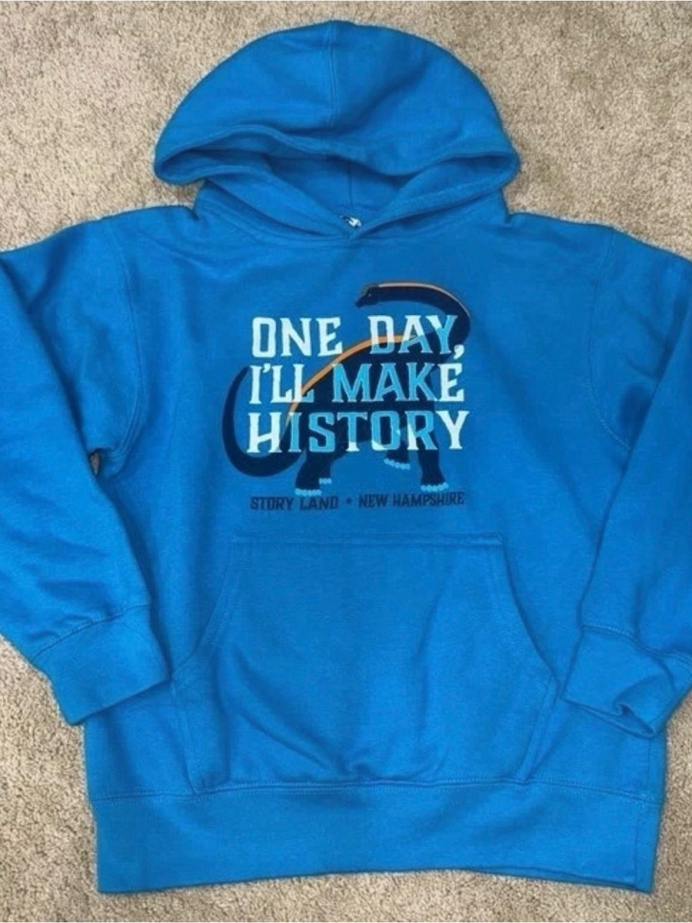 Bright Blue Kids Hoodie with Graphic "One Day I'll Make History"